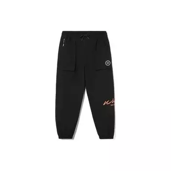 Мужские спортивные штаны Li Ning Wade Series с однотонным принтом букв, дышащие, на шнурке, черные AKQR093-1 XL