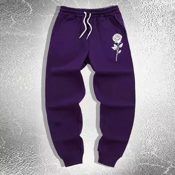 Мужские спортивные штаны с принтом роз и обтягивающим щиколотку принтом, мужские спортивные штаны на весну и осень M чёрный