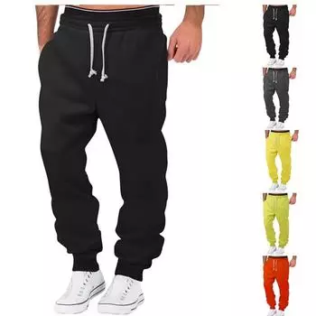 Мужские спортивные штаны Свободные длинные брюки Jogger брюки Повседневные спортивные однотонные спортивные штаны для фитнеса Мужские спортивные штаны L чёрный