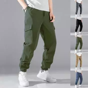 Мужские спортивные штаны Свободные длинные брюки Jogger брюки Повседневные спортивные однотонные спортивные штаны для фитнеса Мужские спортивные штаны L чёрный