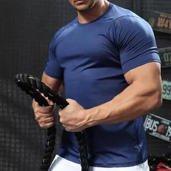 Мужские спортивные спортивные толстовки с коротким рукавом для мышц, дышащие, эластичные, для фитнеса, марафона, легкой атлетики, толстовки для баскетбола, тренировочные футболки S светло-синий