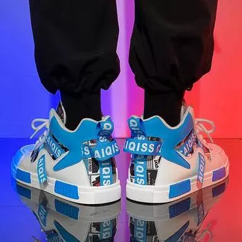 Мужские спортивные туфли для скейтбординга, кроссовки для студентов, хип-хоп, белые туфли, высокие баскетбольные туфли, большие размеры EU: 39 синий