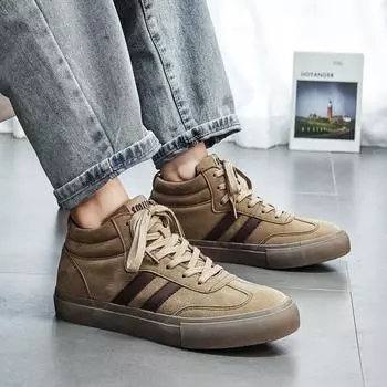 Мужские спортивные высокие вулканизированные туфли, новые повседневные туфли для сноуборда, замшевые, на шнуровке, модные и удобные коричневые ботинки на толстой подошве 39 хаки