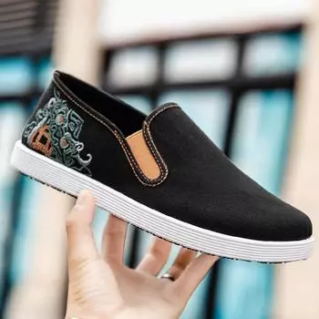 Мужские старые пекинские тканевые туфли одинарные туфли с вышивкой весна и осень новые дышащие туфли с одной педалью черные повседневные туфли 39