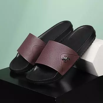 Мужские стильные нескользящие тапочки на платформе с принтом, туфли с открытым носком на липучке для дома и улицы, пляжного душа, весна и лето 38 чёрный