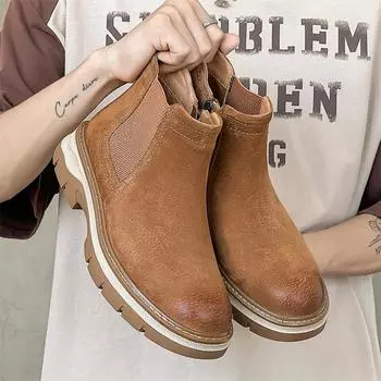 Мужские стильные рабочие ботинки в ретро-корейском стиле с высоким берцем - British Martin Design, модель 9067 40 жёлтый/коричневый