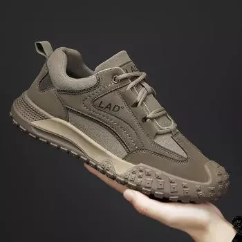 Мужские стильные рабочие туфли из нескользящей сетки 2024 года — удобная, износостойкая, универсальная повседневная обувь на осень 41 чёрный