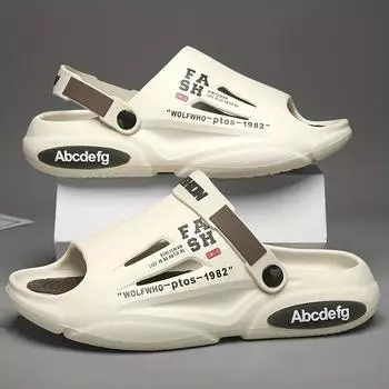 Мужские стильные уличные сандалии без шнуровки с буквенным принтом разных цветов, повседневная обувь для ходьбы на открытом воздухе 36 белый