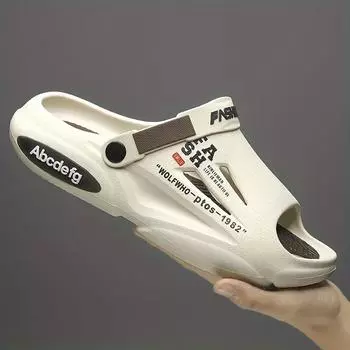 Мужские стильные уличные сандалии без шнуровки с буквенным принтом разных цветов, повседневная обувь для ходьбы на открытом воздухе 36 бежевый