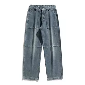 Мужские стираные и лоскутные прямые джинсы свободного кроя в стиле ретро, новые летние модные повседневные брюки S