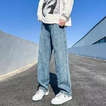 Мужские стираные свободные джинсы, прямые, широкие джинсы, повседневные брюки больших размеров 3XL