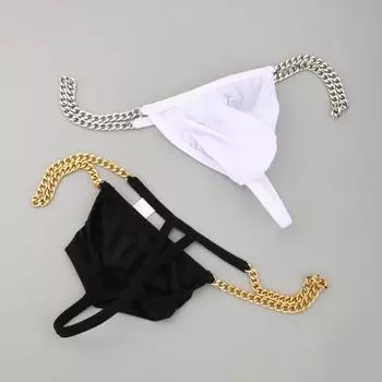 Мужские стринги Ice Silk нижнее белье сексуальные стринги металлические цепи открытые удобные трусы M