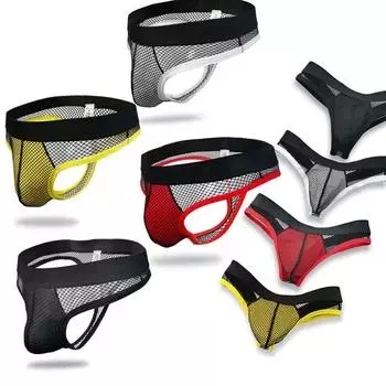 Мужские стринги из рыболовной сети с тонким ремешком, сексуальная футболка, кружевное прозрачное нижнее белье, мужское треугольное нижнее белье M