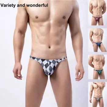 Мужские стринги с клетчатым принтом, сексуальные повседневные мужские трусики-стринги с эластичной талией M