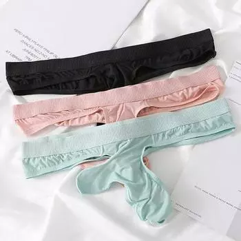 Мужские стринги с низкой посадкой и эластичной резинкой на талии, ледяная шелковая ткань, дизайн слоновьего носа, одноцветные трусы, дышащее нижнее белье S