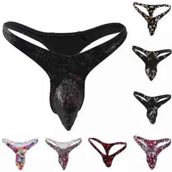Мужские стринги с ярким принтом и низкой талией, эластичные сексуальные мужские трусы с низкой талией и Т-топом Free Size