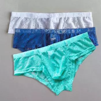 Мужские стринги Сексуальное нижнее белье Ультратонкие С низкой посадкой Мягкий выпуклый мешочек Кружевные трусы L