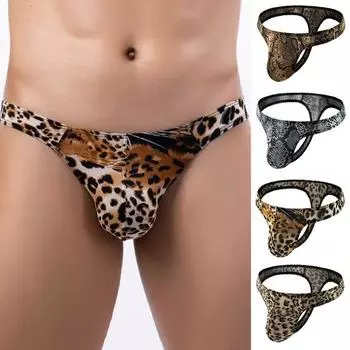 Мужские стринги, сексуальные облегающие трусы с низкой посадкой, леопардовый принт, высокая эластичность, дышащие трусы, удобная повседневная одежда M