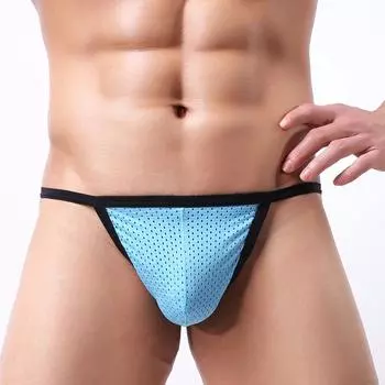 Мужские стринги Т-образные из ледяного шелка и сетки с U-образным карманом Double Extra Large