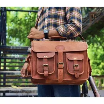 Мужские сумки для ноутбука, мужские кожаные сумки-мессенджеры, сумка, кожаная мужская сумка через плечо, кожаная сумка для колледжа, кожаная школьная сумка 18 x 13 x 5 in коричневый