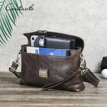 Мужские сумки-клатчи CONTACT S из натуральной кожи, маленькие сумки на плечо для iPad Mini 8,3, дизайн с паролем, мужские сумки, сумки, кошельки кофейный