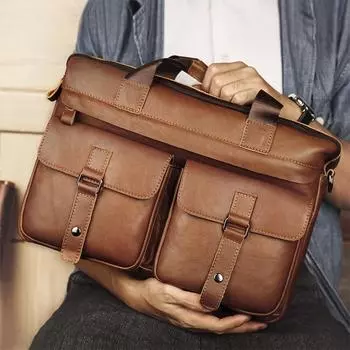 Мужские сумки Компьютерные сумки Европейские и американские ретро кожаные сумки через плечо Новые мужские портфели Деловые 39cm*11cm*27cm чёрный