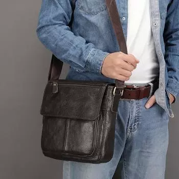 Мужские сумки Кожаные сумки через плечо Повседневные сумки через плечо из коровьей кожи Деловые сумки через плечо чёрный