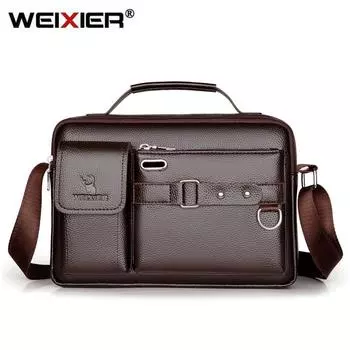 Мужские сумки-мессенджеры WEIXIER, высококачественный бизнес-офисный портфель, модные сумки через плечо, мужские сумки через плечо из искусственной кожи коричневый