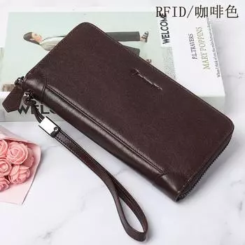 Мужские сумки Модный мужской кожаный клатч Большая вместительная длинная сумка для мобильного телефона на молнии чёрный