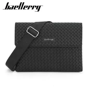 Мужские сумки на плечо Baellerry с тканым узором, сумка через плечо из искусственной кожи для мужчин, мужской портфель с магнитной пряжкой 27*20*3cm чёрный