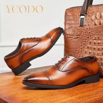 Мужские свадебные кожаные туфли из натуральной яловой кожи в деловом стиле 38