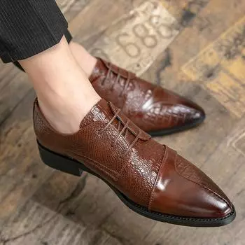 Мужские свадебные туфли Классические деловые мужские туфли Модные элегантные формальные свадебные туфли Мужские офисные туфли-оксфорды на шнуровке для мужчин 6.5 чёрный