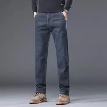 Мужские сверхэластичные свободные повседневные деловые джинсы высокой эластичности - мягкие, удобные, прямые брюки на осень/зиму 35 (170 lbs)