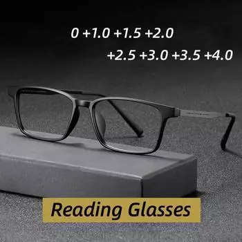 Мужские сверхлегкие очки для чтения TR90 в оправе из титанового сплава с защитой от синего света, деловые очки, удобные дальнозоркие очки 0 чёрный