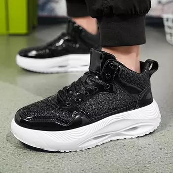 Мужские сверкающие туфли, пара легких кроссовок, черные, золотые, женские, низкие, толстые, подошва, кроссовки для школьников, большие размеры EU: 38 золотой