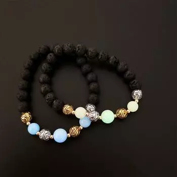 Мужские светящиеся в темноте буддийские подвески-цветы из бисера из натурального камня, браслеты, аксессуары синий