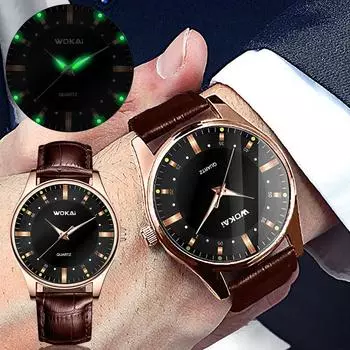 Мужские светящиеся водонепроницаемые часы, кварцевые кожаные браслеты, подарочные часы чёрный