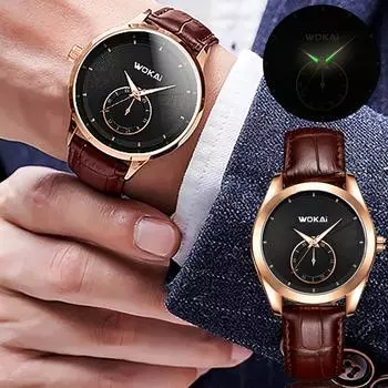 Мужские светящиеся водонепроницаемые часы, кварцевые кожаные браслеты, подарочные часы One Size чёрный