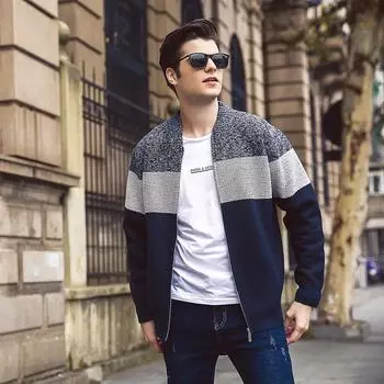 Мужские свитера осень-зима кардиганы на молнии толстые цветные блоки теплый трикотаж повседневные свитера для мужчин M темно серый