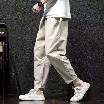 Мужские свободные брюки большого размера, весенне-летние дышащие разноцветные хлопковые девятиминутные брюки 5XL белый