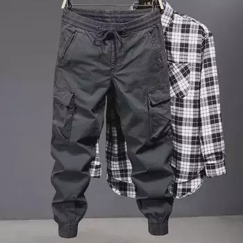 Мужские свободные брюки-десантники с несколькими карманами: Весна/Осень Модная повседневная одежда для активного отдыха 2024 4XL серый