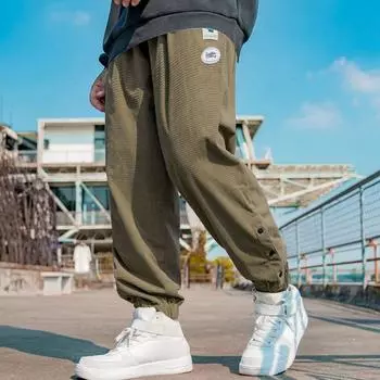 Мужские свободные брюки на шнурке на весну и осень больших размеров, спортивные повседневные брюки L хаки