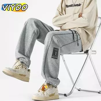 Мужские свободные брюки осень Y2K повседневные брюки полосатые спортивные брюки на шнурке спортивные брюки винтажные брюки для мужчин уличная одежда хип-хоп M чёрный