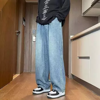 Мужские свободные брюки прямого покроя на весну и осень, модные и простые широкие брюки XXXL чёрный