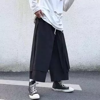 Мужские свободные брюки в стиле хип-хоп с широкими штанинами и карманами, повседневные, черные, многослойные XXL чёрный