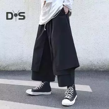 Мужские свободные брюки в стиле хип-хоп с широкими штанинами и карманами, повседневные черные многослойные брюки для повседневной носки на улице XXL чёрный