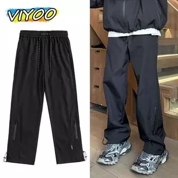 Мужские свободные черные повседневные брюки-карго для бега, мужские спортивные штаны для улицы, мешковатые брюки, спортивные штаны для активного отдыха 4XL чёрный