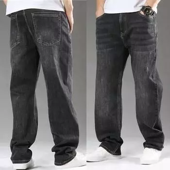Мужские свободные джинсы Классические прямые серые черные деловые повседневные эластичные хлопковые джинсовые брюки размера плюс 40 29 серый/чёрный