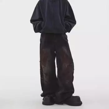 Мужские свободные джинсы прямого кроя: Винтажный американский дизайн High Street M чёрный