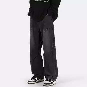 Мужские свободные джинсы в американском стиле с прямыми штанинами, модные брендовые осенние длинные брюки с широкими штанинами XXXL чёрный